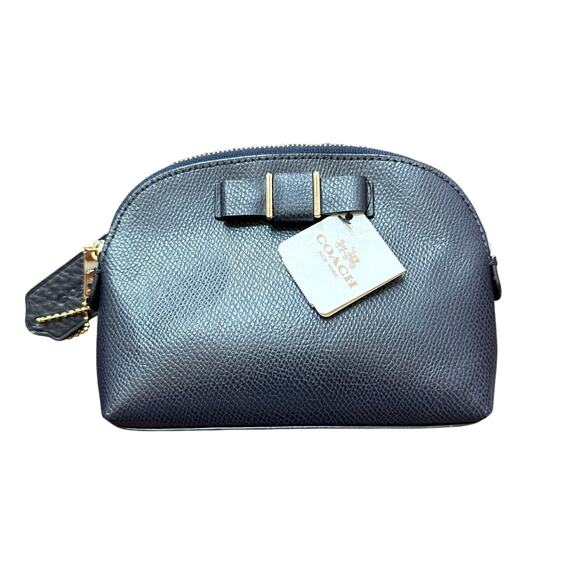Coach Handbags - NWT Coach Leather Bow Detail Zipper Cosmetic Case Pouch Navy
